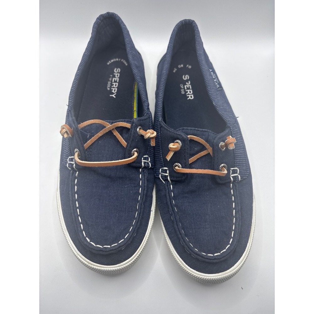 Sperry Top-Sider Navy Blue Canvas Boat Shoes Memory Foam Loafers Mens 9.5